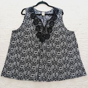 Blouse Tunic Women Black Boho Goth Cute Heritage Romantic Lace Sleeveless Sz 3X